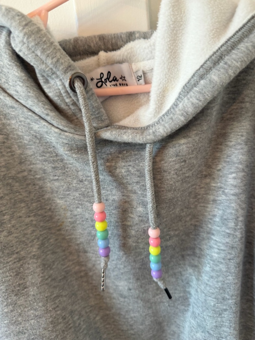 Lola and the Boys Embellished Rainbow Pearl Cloud Hoodie - Gray size girls 12 - Picture 4 of 4